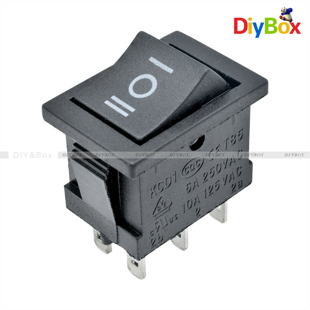 5PCS  AC 6A/250V 10A/125V 6Pin DPDT ON-OFF-ON 3 Position Snap Boat Rocker Switch