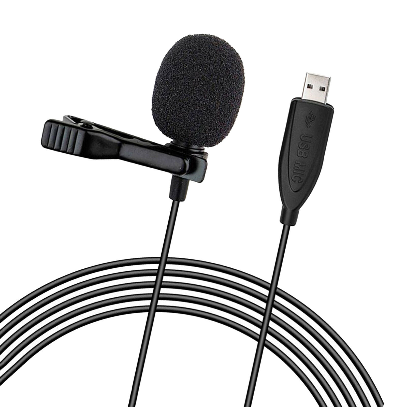 USB Lavalier Microphone Clip on Collar Computer Mic For Desktop Laptop PC
