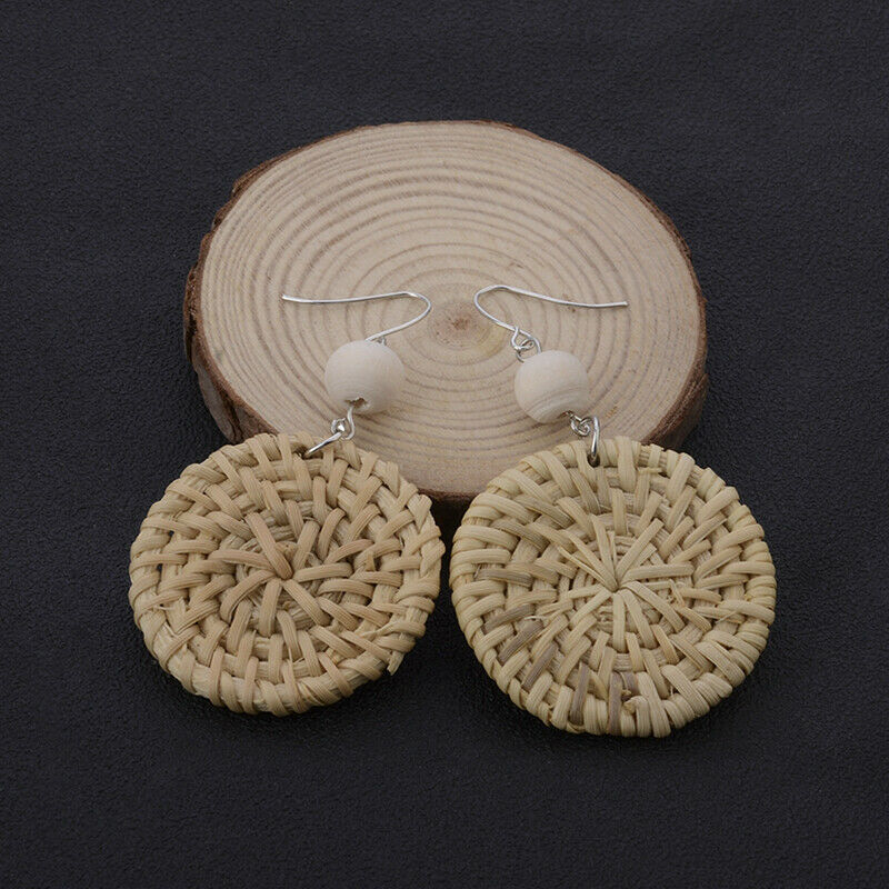 Fashion Boho Straw Rattan Woven Earrings Geometric Dangle Ear Stud Jewelr.l8