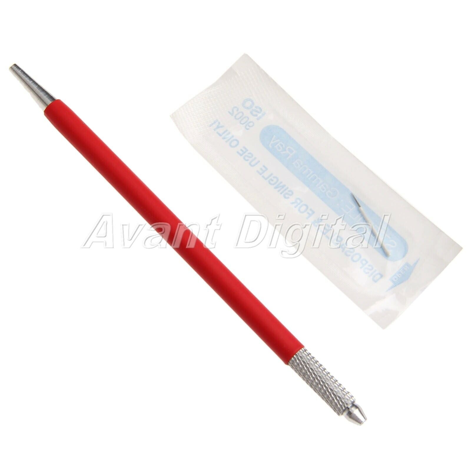 1Pc Durable Manual Tattoo Tool Microblading Pen Red & 50Pcs Eyebrow Needles