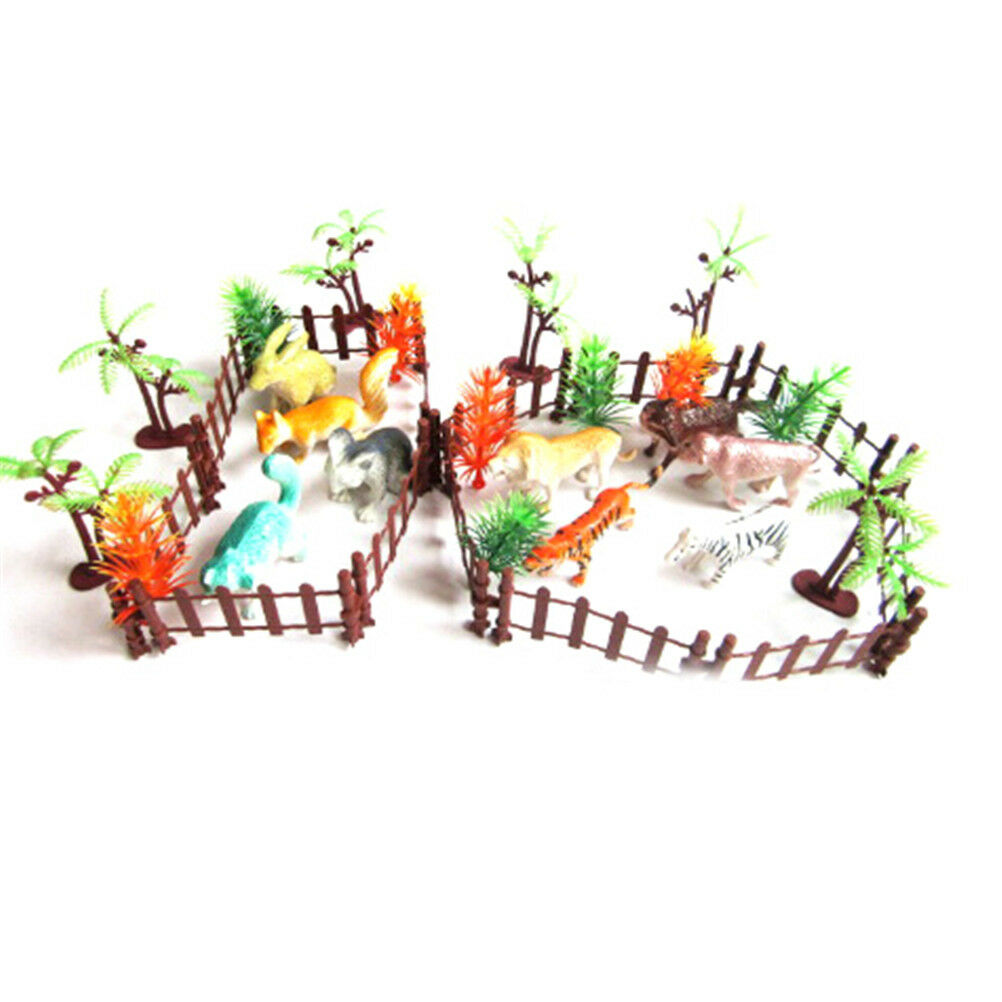 32pcs Plastic Animals Simulation Zoo Containing Various Kinds Fence Kids .l8