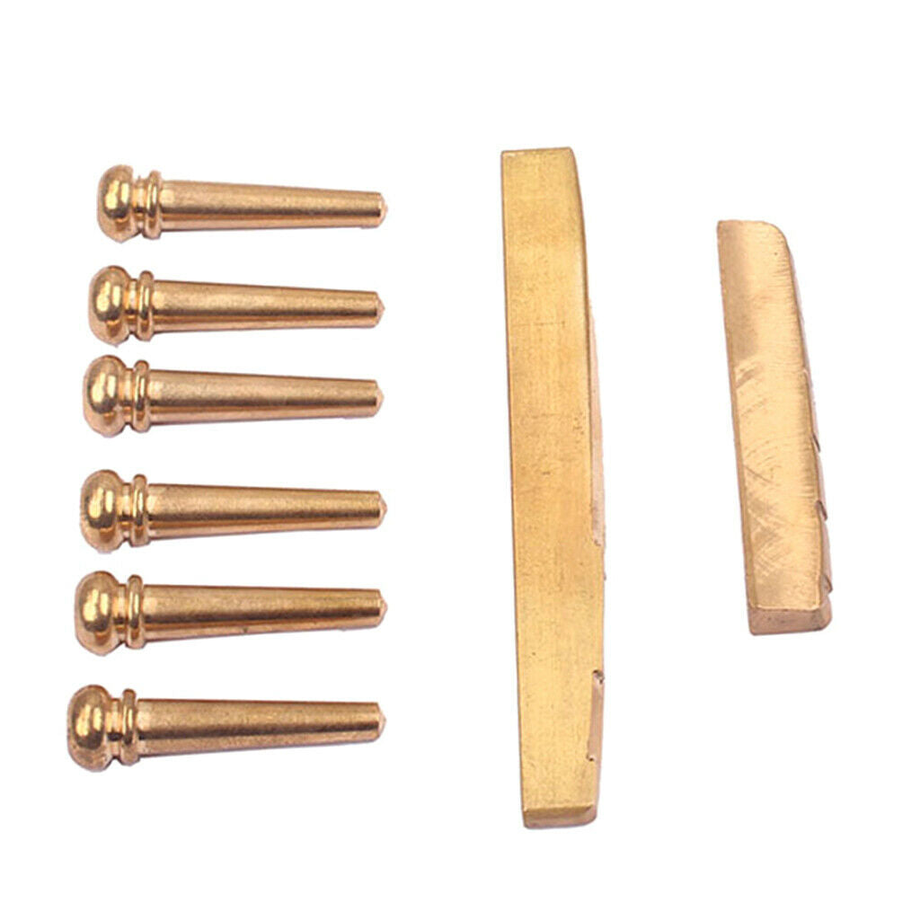 6pcs Brass Bridge Pins Saddle Nut Set for Acoustic Guitar