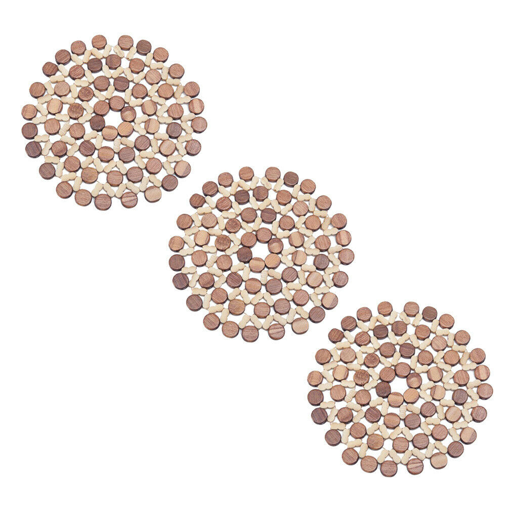 3xHollow Bamboo Trivets Wood Trivets for Table Hotpads for Kitchen Dia 22cm