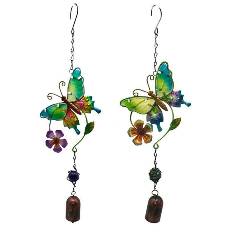 2pcs Indoor Outdoor Metal Wind Chimes Butterfly Painted Ornaments Window Pendant