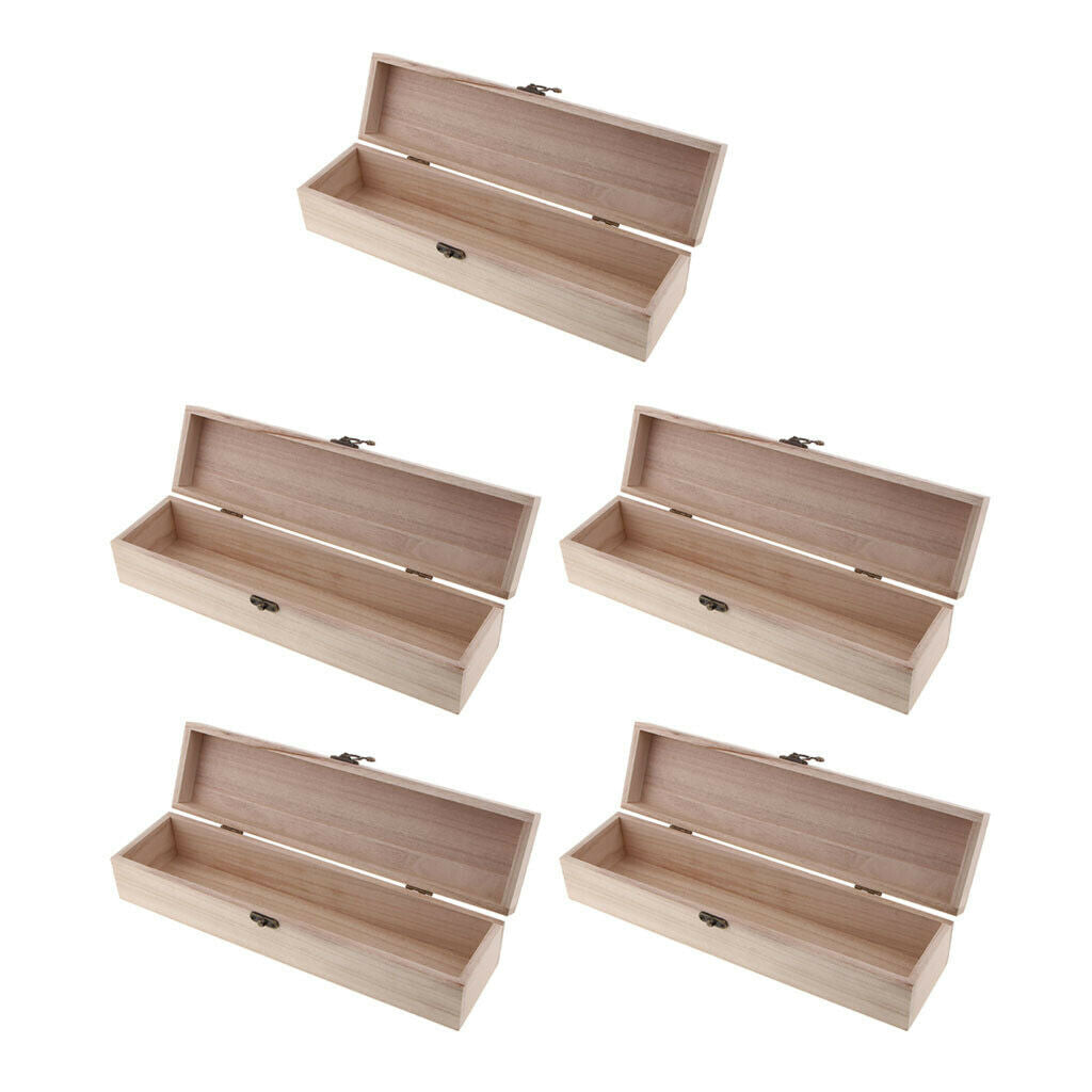 5Pack Wooden Jewelry Box, Unpainted Rectangle Storage Box Case with Hinged Lids