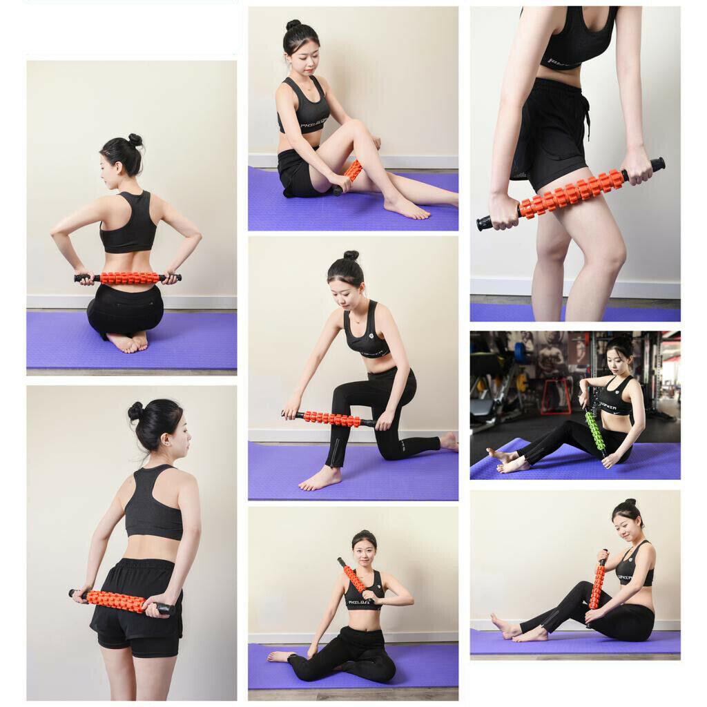 6 Wheels Muscle Roller Massage Stick With Massage Point For Body Relax Green