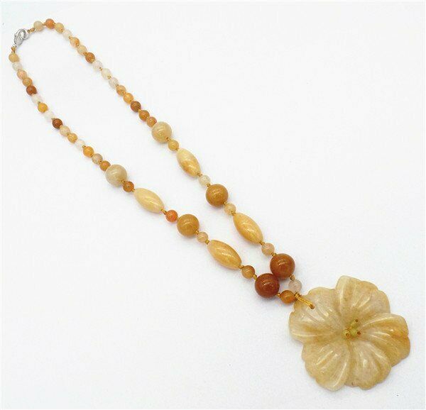 1 Strand 50x8mm Natural Yellow Aventurine Flower Pendant Beaded Necklace HH7337