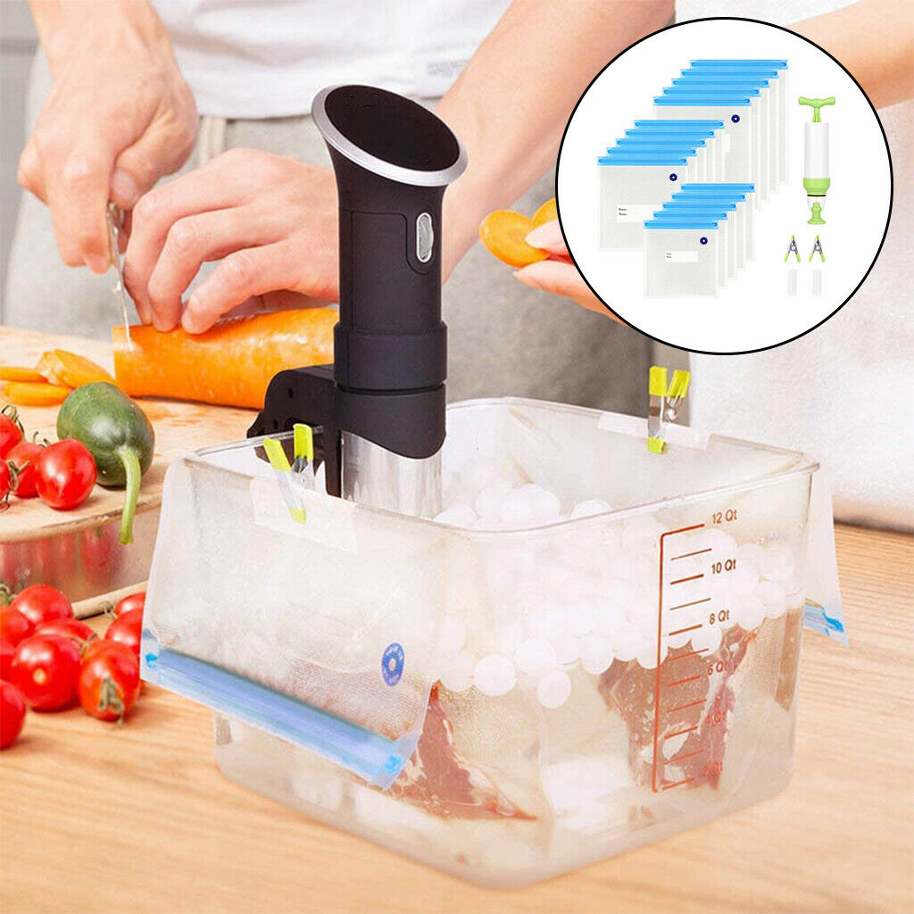 Sous Vide Bag 15 Reusable Bags Vacuum Sealer for Food Storage & Pump Clips