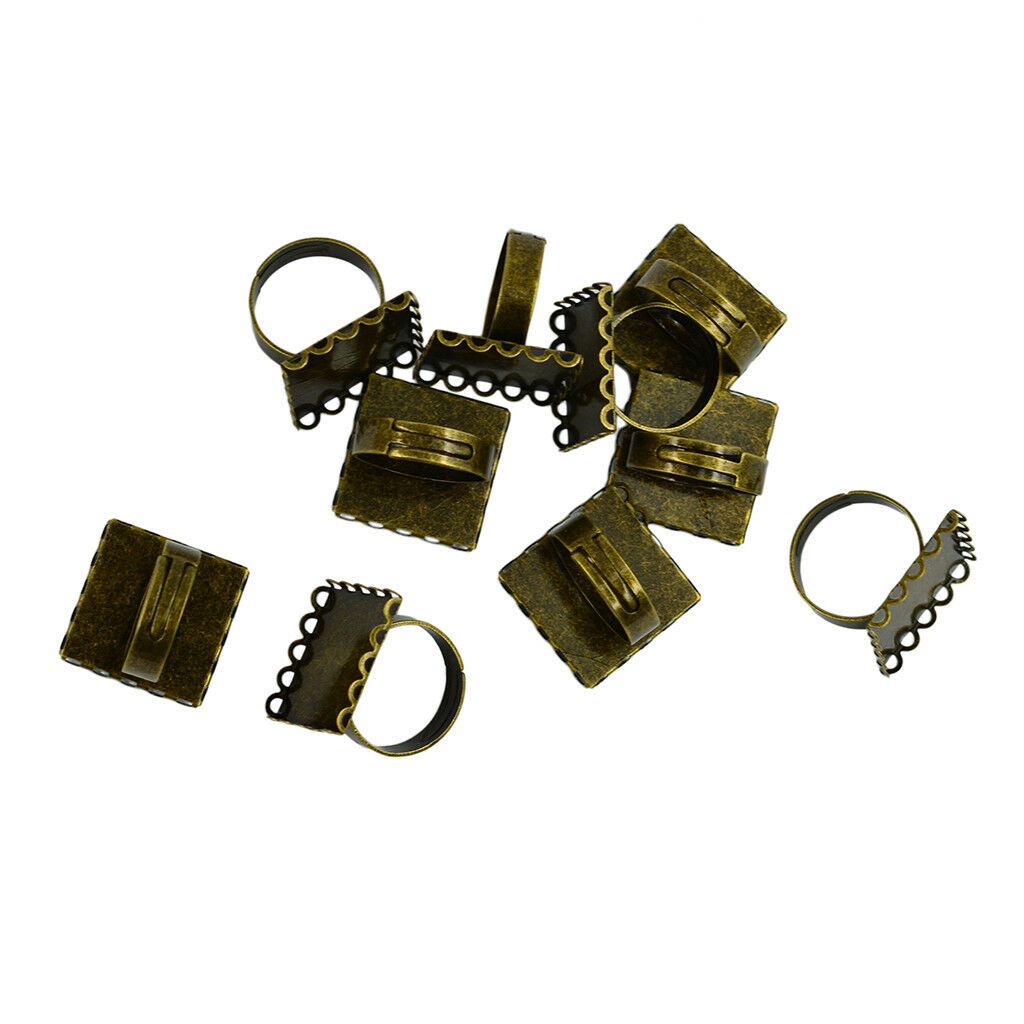 10pcs Cabochon Setting Rings Adjustable Bronze Plated Fit 20mm Square Bezels
