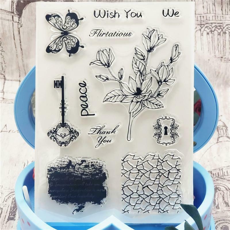 Key Flower Silicone Clear Seal Stamp DIY Scrapbook Embossing Photo Album Decor