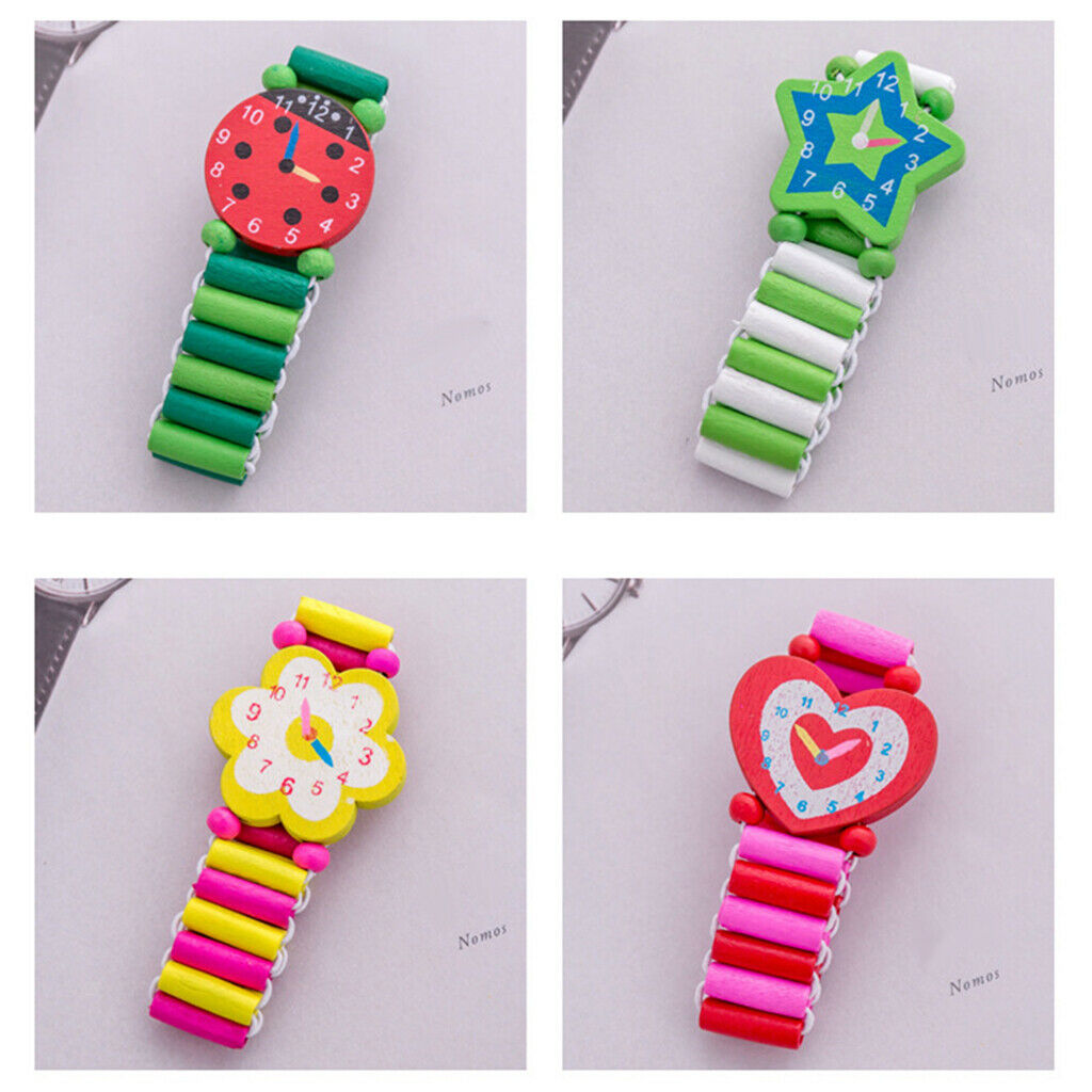 Set of 3 Wood Wristwatches Cartoon Watches Handicrafts Toys for Boys Girs