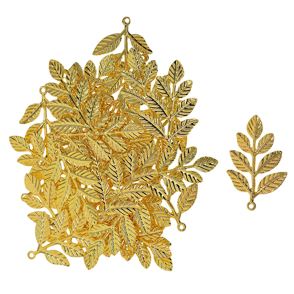 30Pcs Golden Plated Alloy Leaf Branches DIY Charms Pendants Home Decors Gift