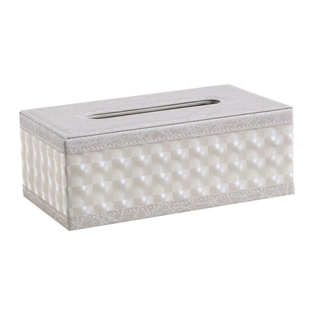 Decorative White Grid Leather Napkin Holder Shatterproof Tissue Box Kitchen
