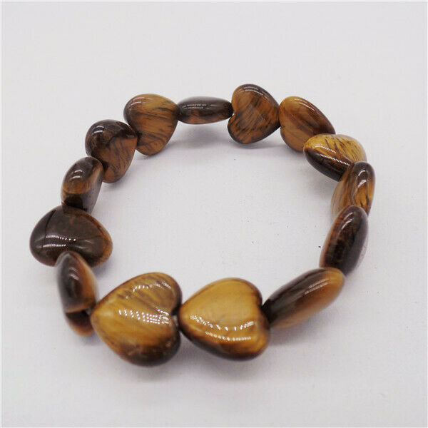 1 Strand Natural Tiger Eye Gem Heart Beads Hand Row Elastic Bracelets HH9712