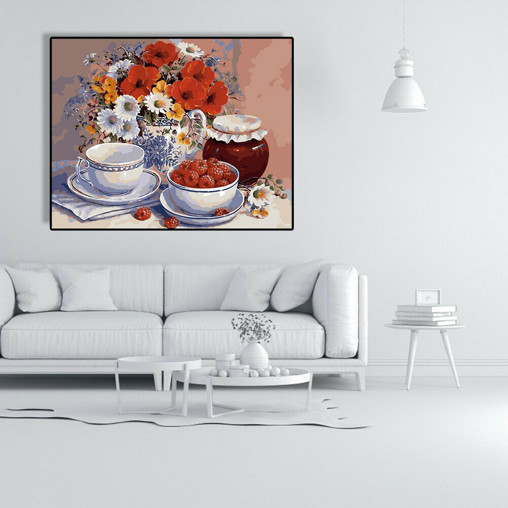 Vase Flower DIY Painting By Numbers Kit Canvas Oil Wall Art Home Decor Gift @