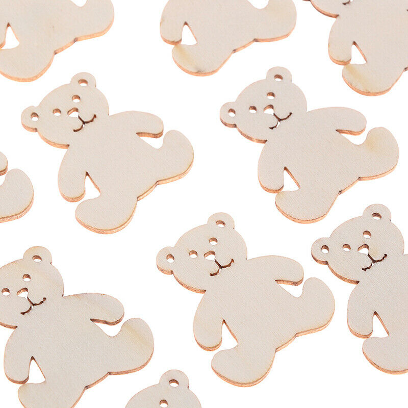 Bear Pattern Wood DIY Crafts For Home Decor Natural Wooden Ornaments Acce.l8