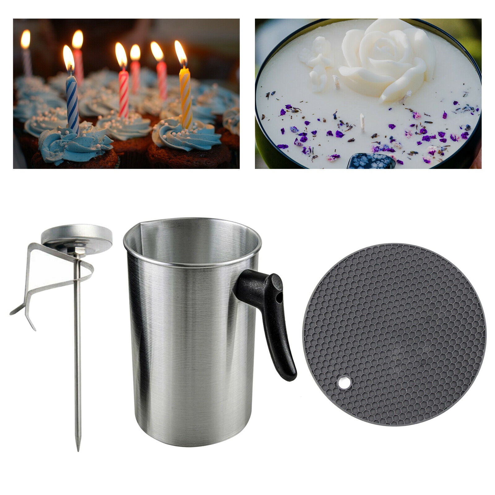 3 Liters Candle Melting Pot Holder Set with Thermometer Thick Aluminium