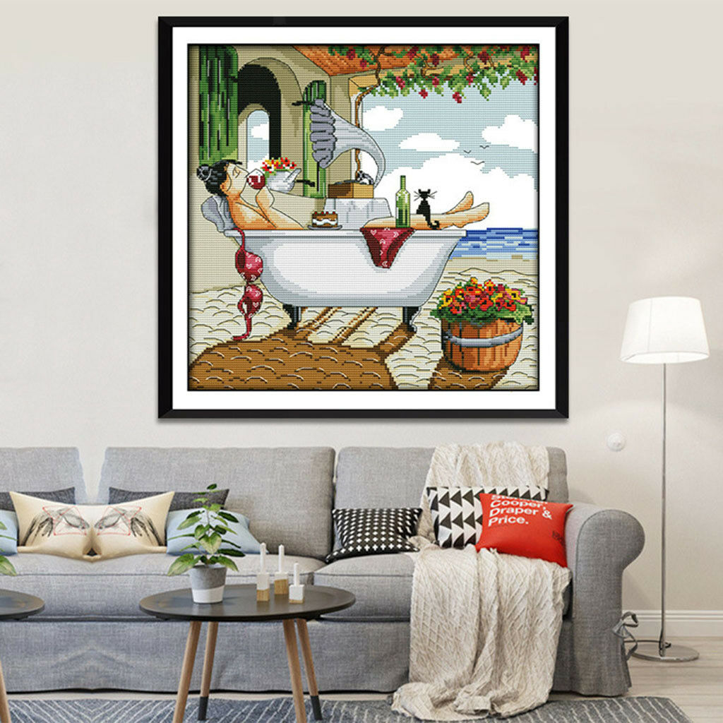 14CT Stamped Cross Stitch Kit Pre-Printed Pattern Embroidery Kit Enjoy Life