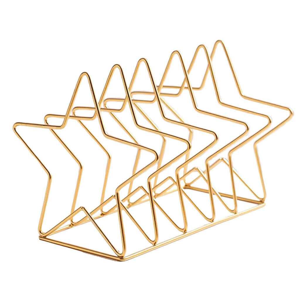 Metal Five Pointed Star Shape Desktop File Rack Magazine Organizer Golden