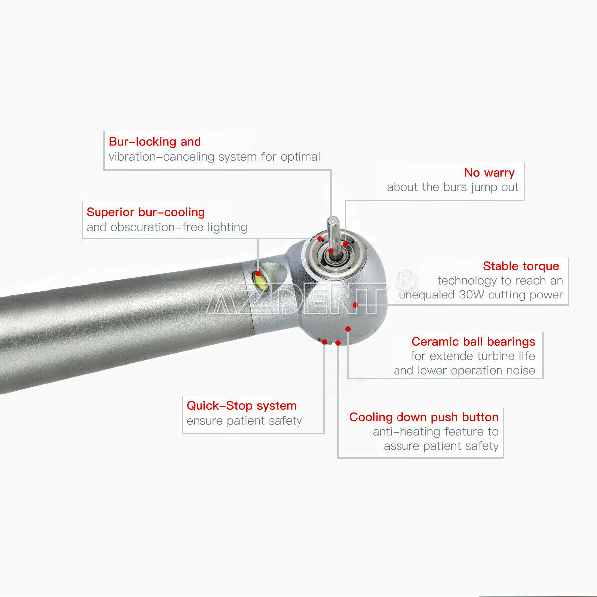 Dental E-generator LED Push Button High Speed Handpiece Ceramic Bearing 4Holes