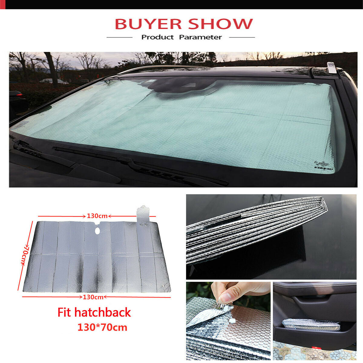 130 x 70CM Foldable Car Aluminum Foil Front Windshield Sun Visor For Hatchback