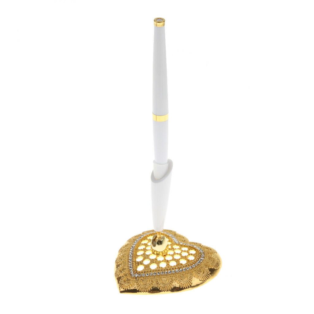 Wedding Party Guest Book Signing Pen Golden Heart Pen Holder Decor Supplier