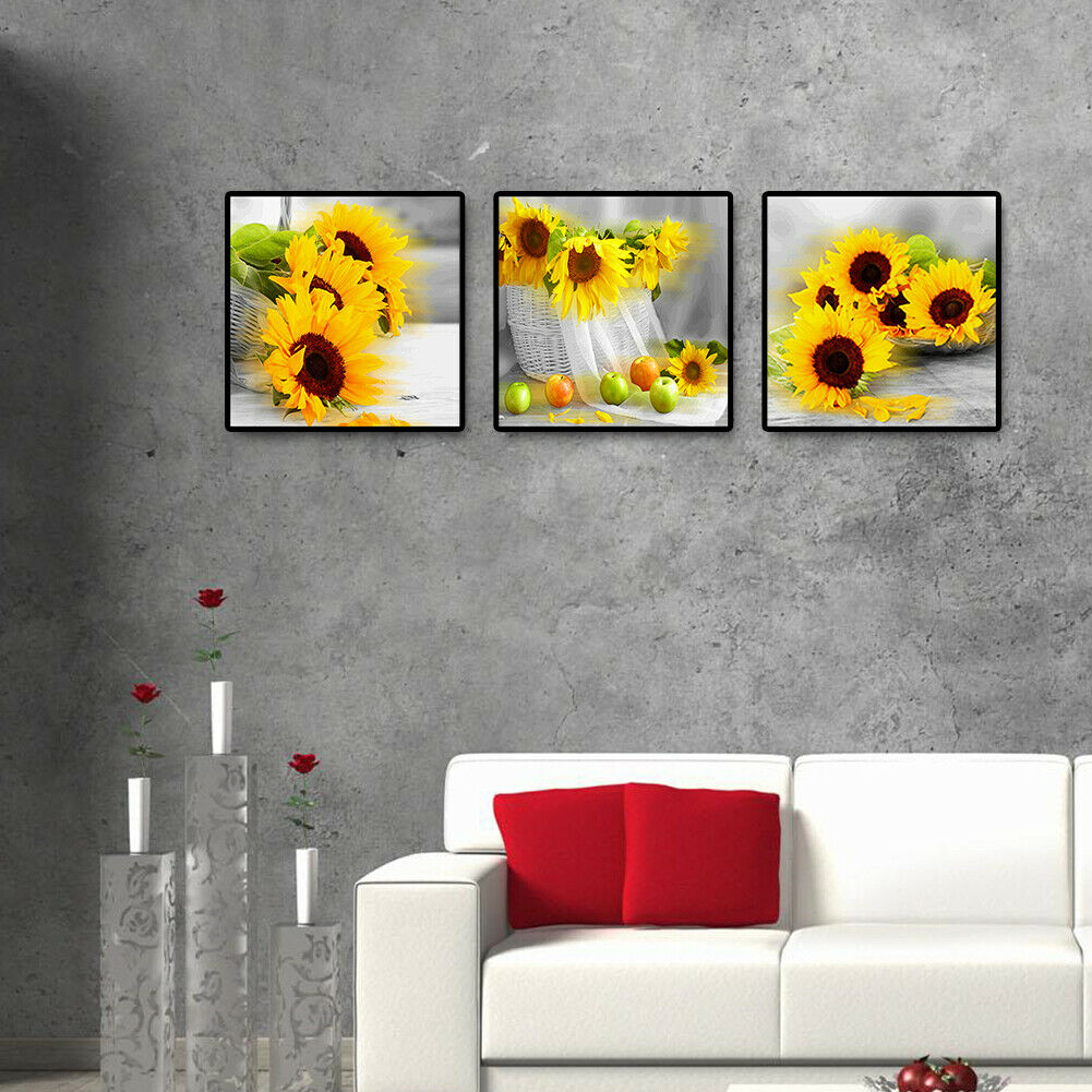 3pcs Sunflower 5D DIY Full Round Drill Diamond Painting Wall Art Picture  @