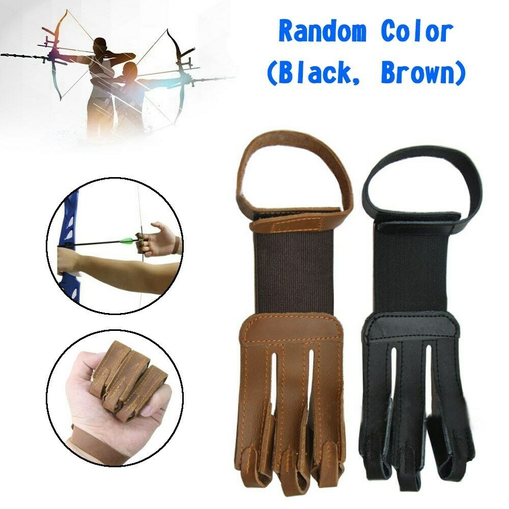 Leather Archery Gloves 3 Finger Tab Guard Bow Protector Hunting Gear AF6