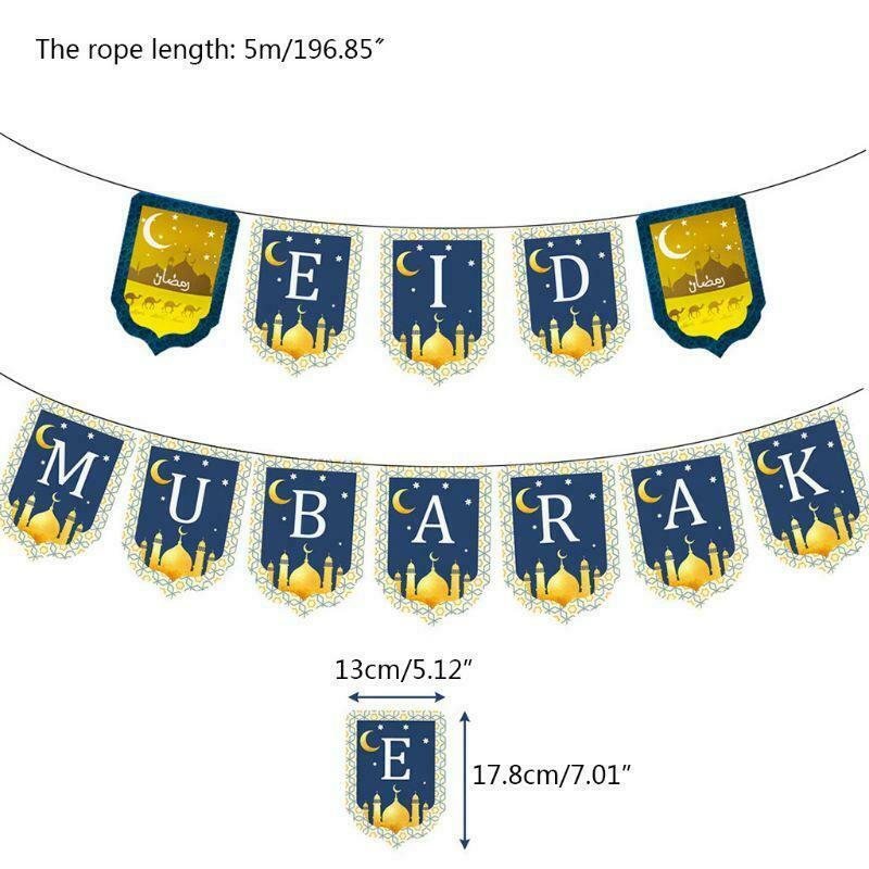 1 Set Eid Mubarak Banner Ramadan Bunting New Year Islamic Party Decor Supplies