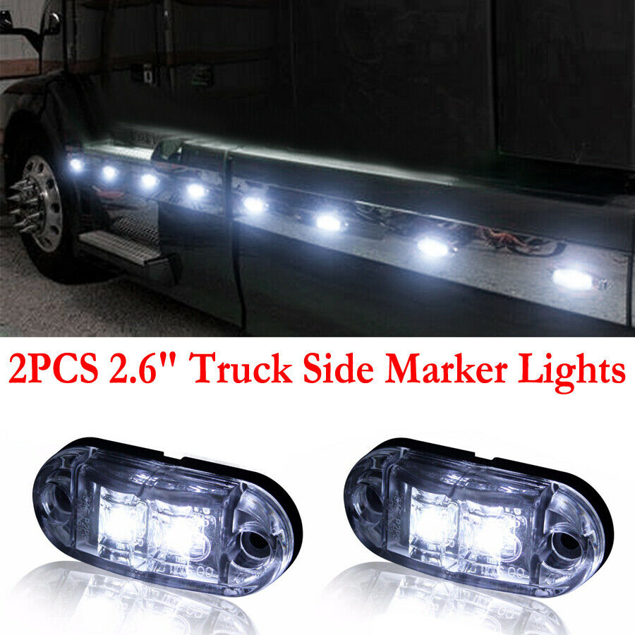 Pair 2.6" Clearance White Oval Led Lamp 2 Diode Trailer Truck Side Marker Light