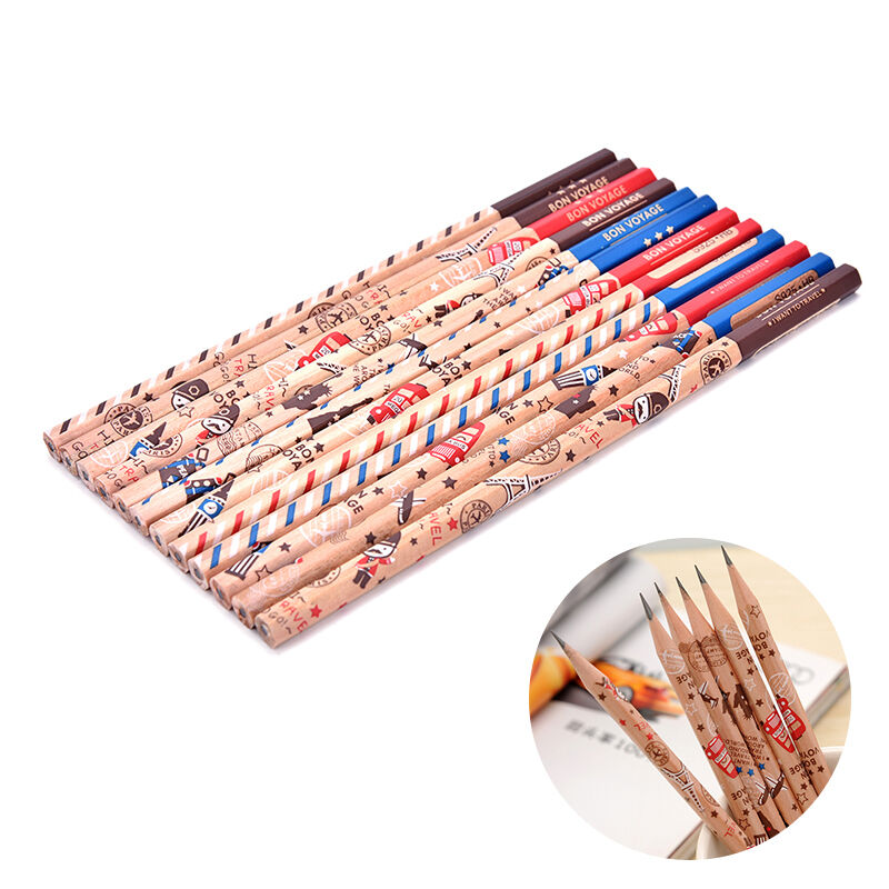 12pcs Cute Pencil Bon Voyage HB School Novelty Writing Wooden Pencil For .l8