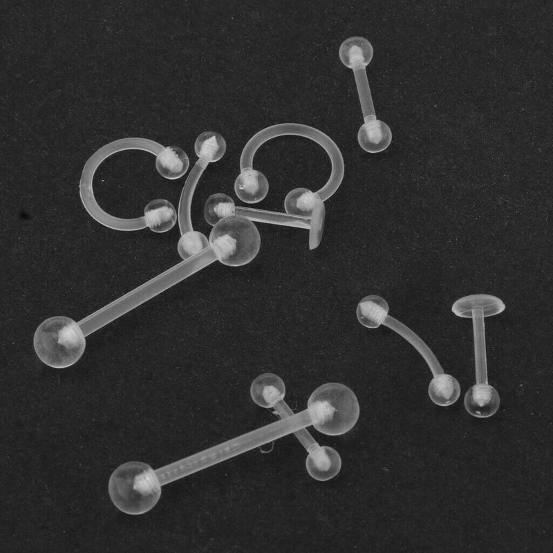 10 Pack Transparent Acrylic Lip Chin Labret Bar Ring Stud Ball Tragus Flexible