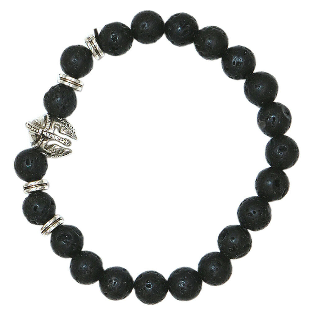 Unisex Black Lava Stone Beaded Charm Bracelet Bangles Jewelry Helmet