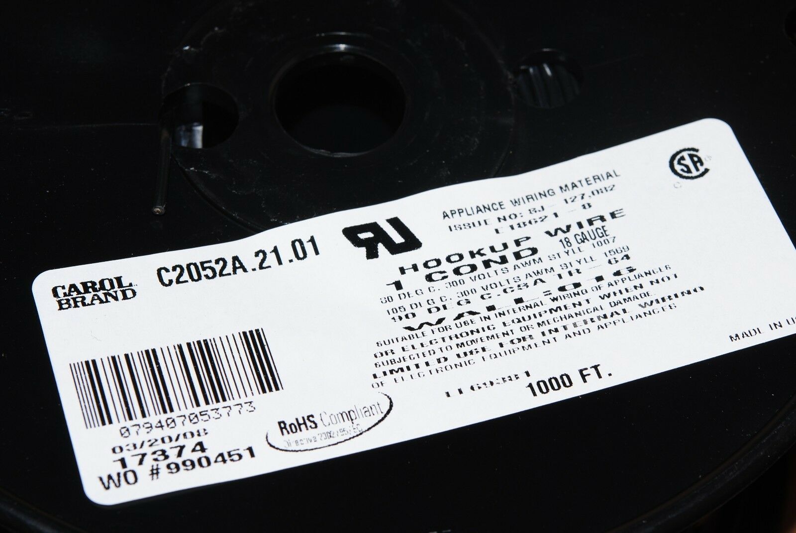 10meter (10M) -GENERALCABLE C2052A.21.01 18AWG Hookup Cable & Wire UL 1007 Black