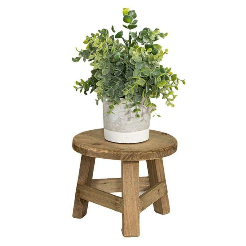 Mini Wooden Stool Display Stand Round Flower Shelf Bonsai Rack Garden Plant Pot