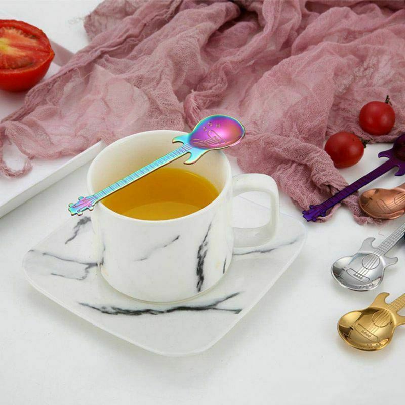 1X(6 Pcs Coffee Teaspoons Guitar Spoon,Stainless Steel Colorful Dessert Spoo5G6)