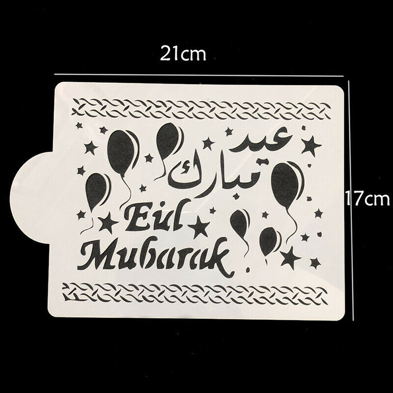 6Pcs/Set Eid Mubarak Ramadan Coffee Flower Spray Stencils Cake Decorating.l8
