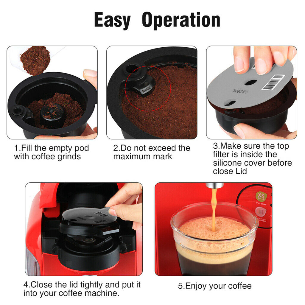 2PCS Washable Reusable Coffee Capsule Pod w/ Slicone Lid for Bosch Tassimo
