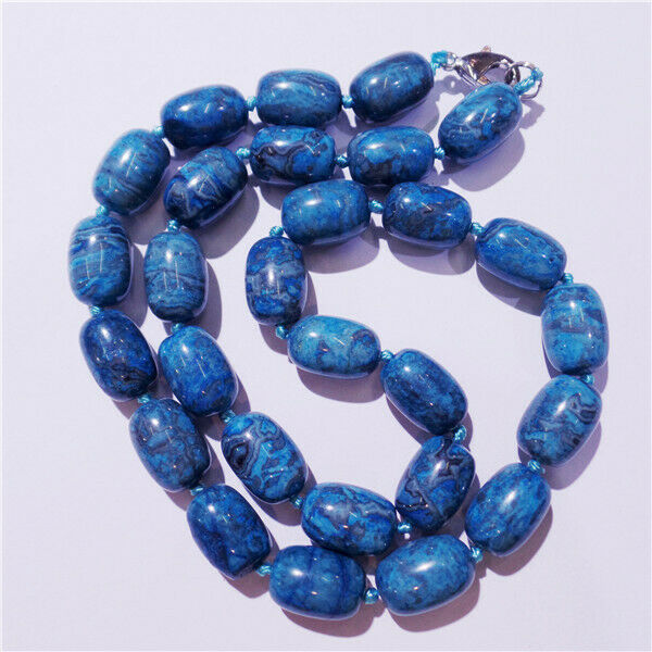 1 Strand 14x10mm Blue Crazy Lace Agate Barrel Beads Handmade Necklace HH9217