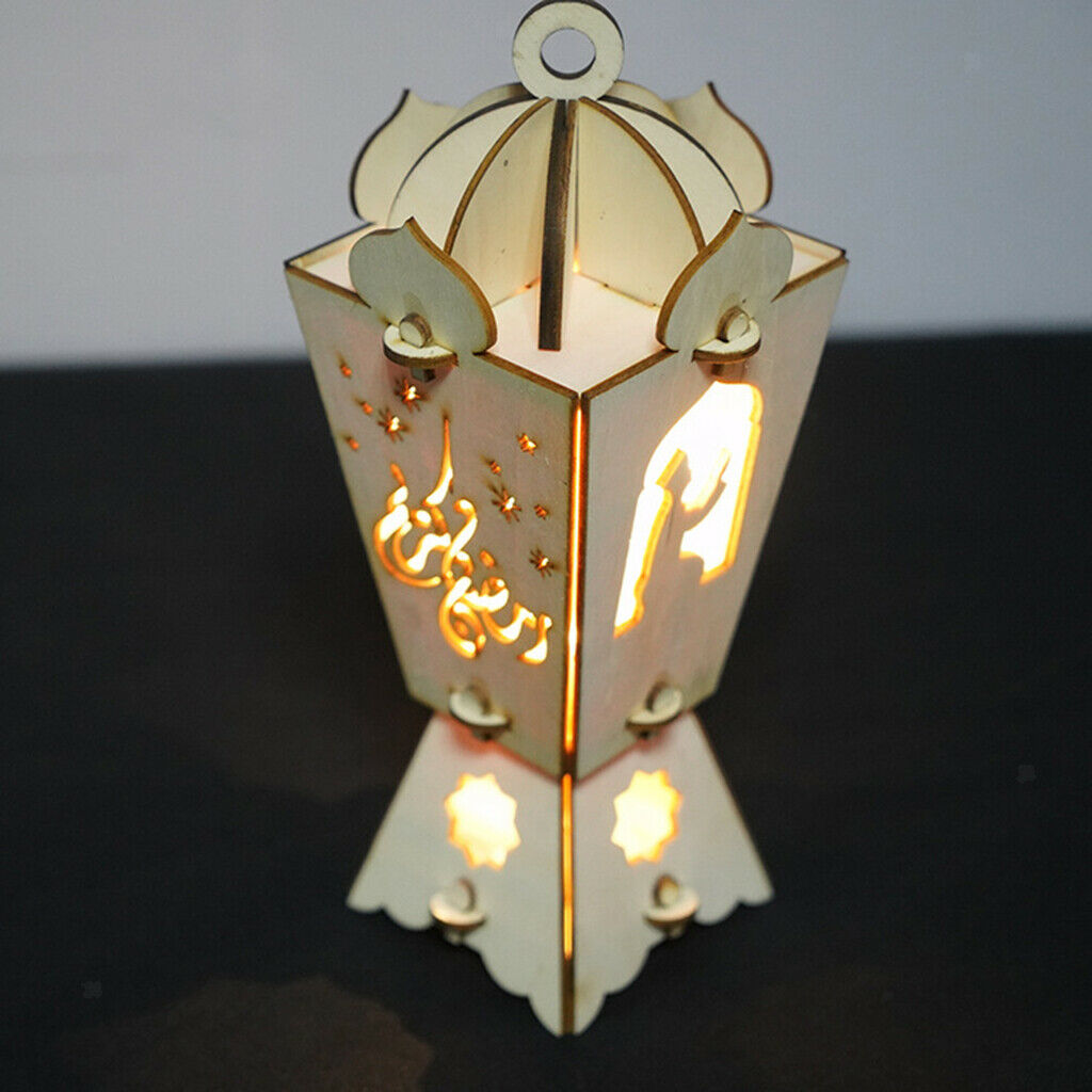 Eid Ramadan Mubarak LED Lights Wood Lantern Crafts Table Lamp Party Supplies