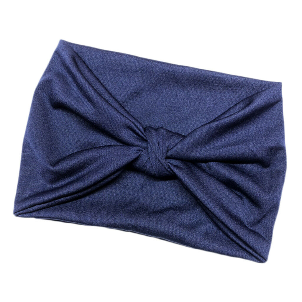 Women's Wide Head Wrap Elastic Headband for Sports, Running, Yoga Navy Blue