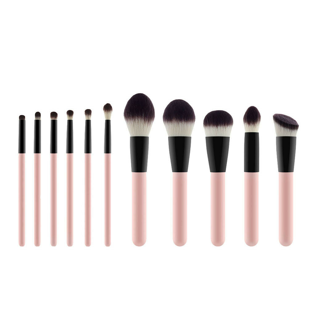 Set of 11 Soft Nylon Liquid Powder Blender Blush Kabuki Brush Pink+Black