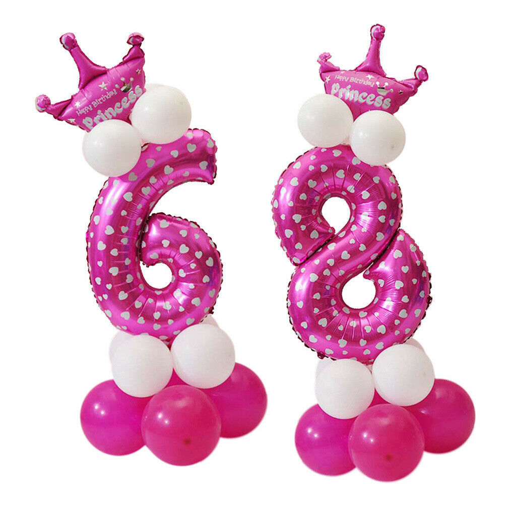 6 and 8 Numbers Letters Princess Prince Crown Foil Balloons Upright Column Set