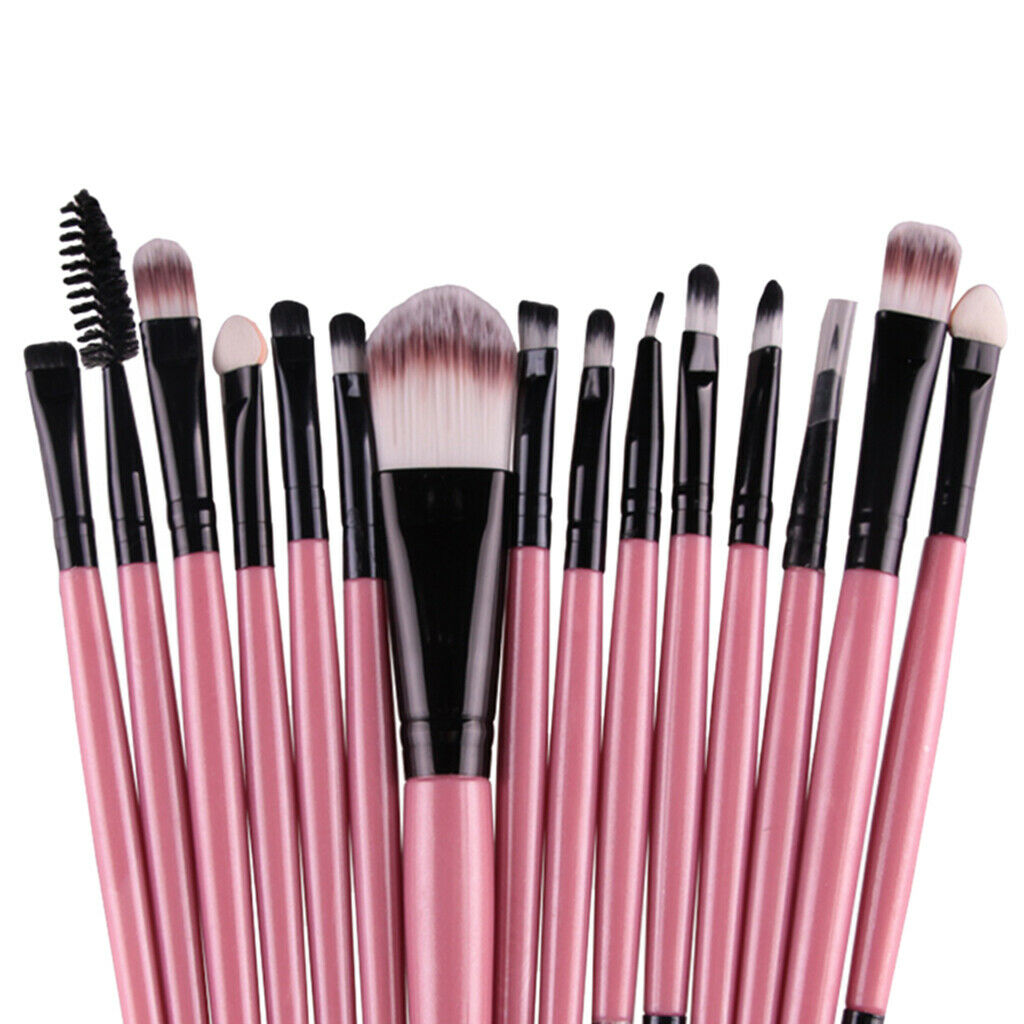 15 Pieces Cosmetic Eyeshadow Eyeliner Eyebrow Makeup Brush Pink Black