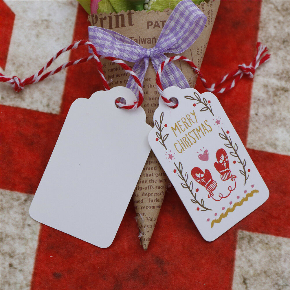 50pcs Merry Christmas Kraft Paper Gift Tags Label Hanging Cards With Strin.l8
