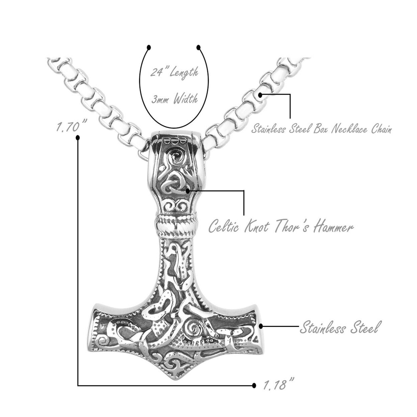 Stainless Steel Norse Viking Thor’s Hammer Mjolnir Odin Pendant Necklace Fashion