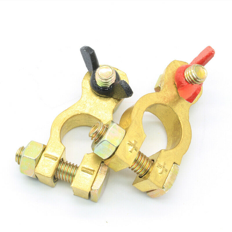 Car Battery Pure Copper Cable Terminal Clamp Clips Connector Negative + Positive