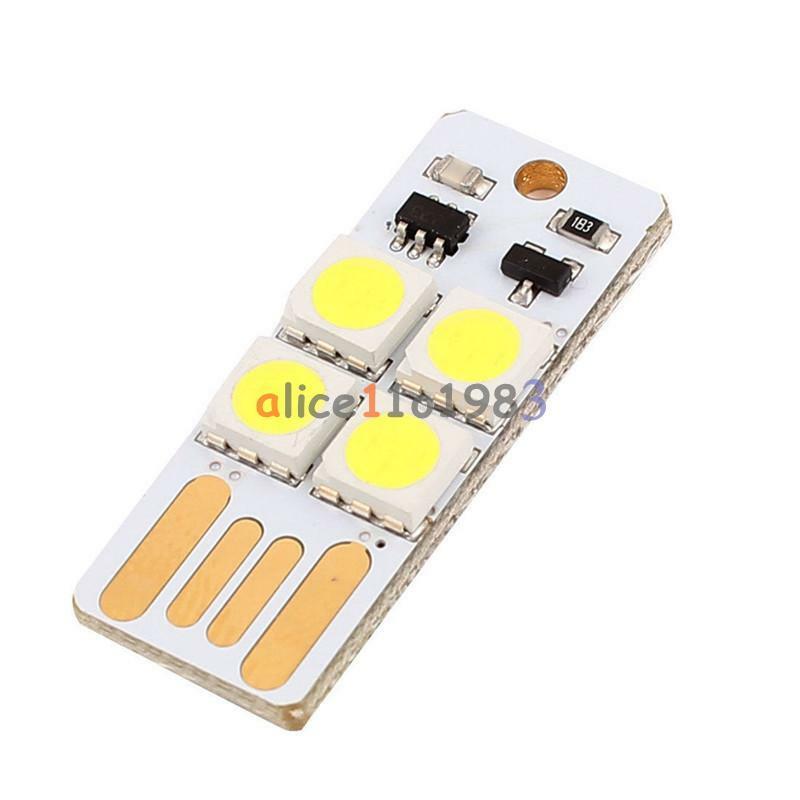 5PCS Bulb Card Lamp Keychain White Pocket Mini USB Touch switch 4LED Night Light