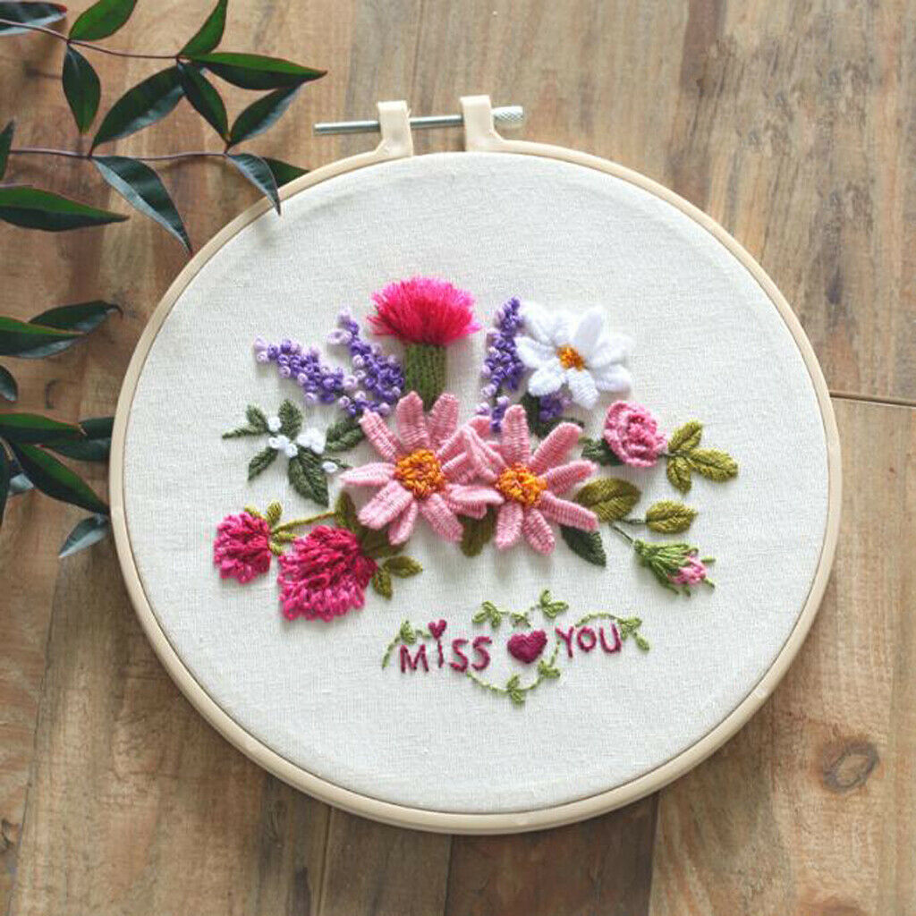 DIY Needlework Kits with Embroidery Hoop Cross Stitch Craft Flower Pattern