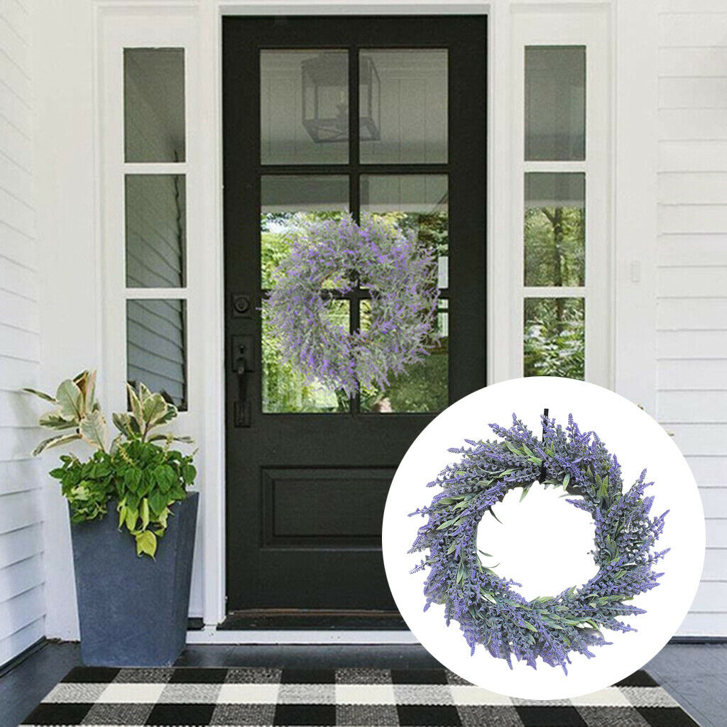 Artificial Lavender Wreath Flower Garland for Spring Summer Front Door Decors